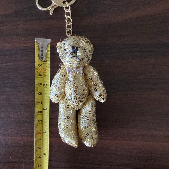 Gold sequin teddy bear key purse charm - Picture 11 of 11